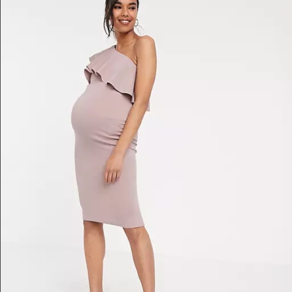 NWT Asos One Shoulder Ruffle Midi Bodycon Dress 8